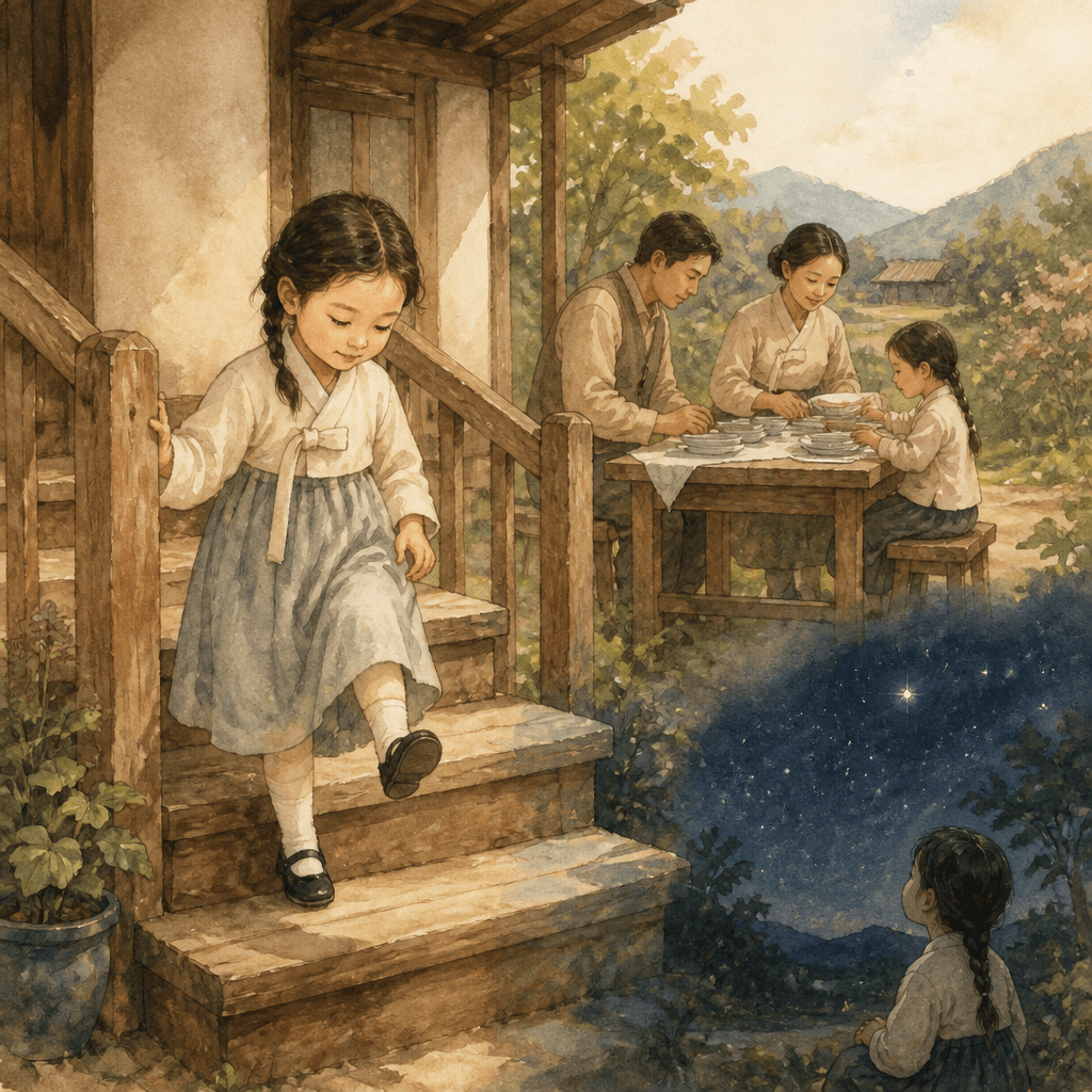 나무 계단을 세는 아이